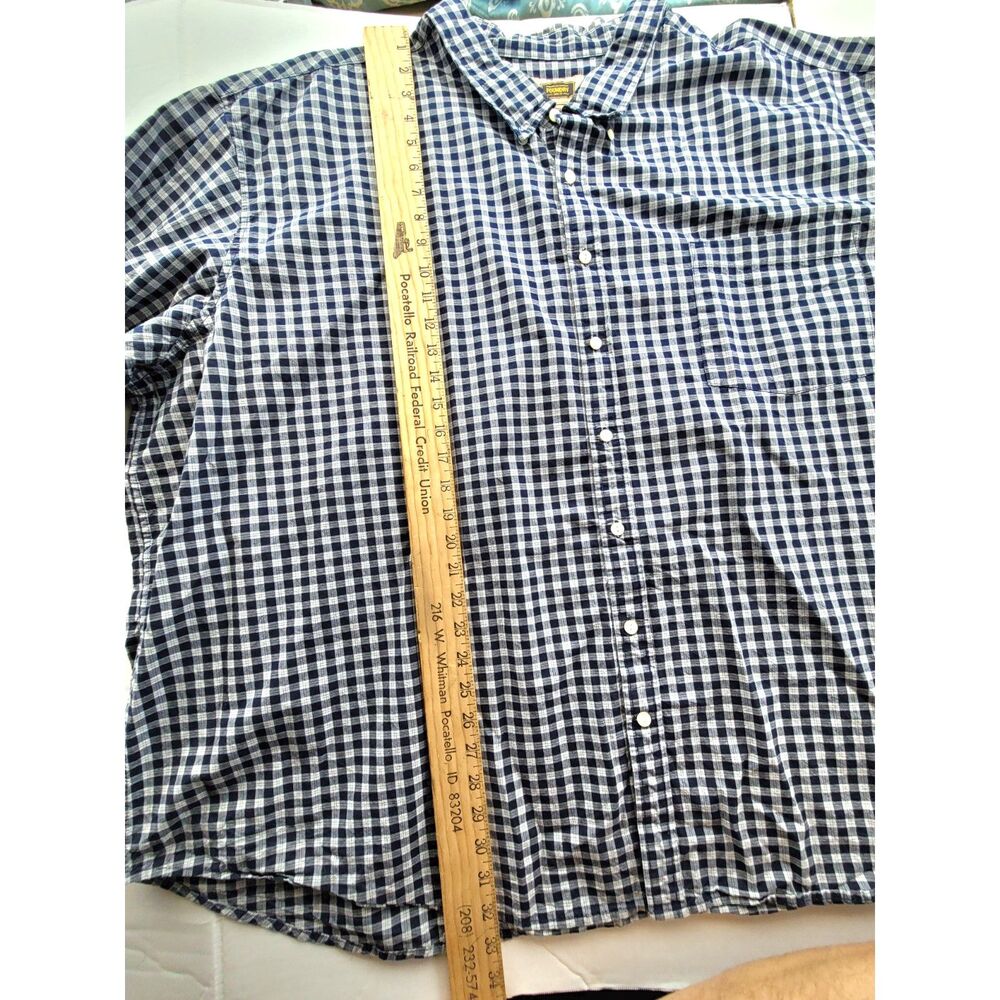 Foundry Men's 5XL Blue White Gingham Plaid Short Sleeve Button Down Shirt - Picture 5 of 6